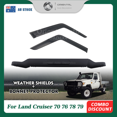 Pre-order Injection Modeling Bonnet Protector & Luxury Weathershield for Toyota LandCruiser Land Cruiser 70 LC70 Series UTE 2007-2023 Weather Shields Window Visor Hood Protector Bonnet Guard