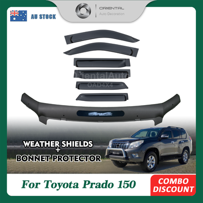 Injection Bonnet Protector & Widened Luxury 6pcs Weathershield for Toyota Landcruiser Prado 150 2010-2013 Weather Shields Window Visor + Hood Protector Bonnet Guard