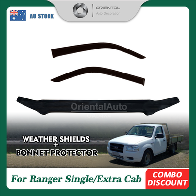 Pre-order Bonnet Protector & Luxury Weathershields Weather Shields Window Visor for Ford Ranger Single / Extra Cab 2007-2009