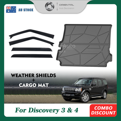 OAD Luxury Weathershields & 3D TPE Cargo Mat for Land Rover Discovery 3 4 2004-2017 Weather Shields Window Visor Boot Mat