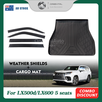 Luxury Weathershields & 3D Cargo Mat for Lexus LX500d LX600 5 Seats 2021-Onwards Weather Shields Window Visor Boot Mat