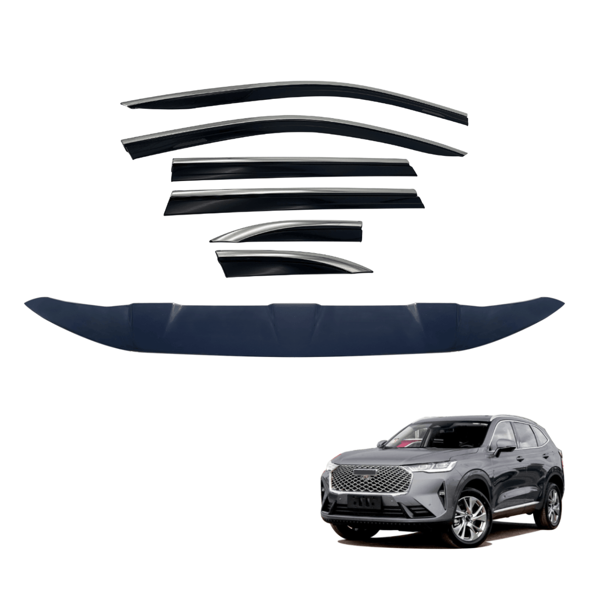 Bonnet Protector & Stainless Edge Weathershields for Haval H6 B01 Series 2021-Onwards 6PCS