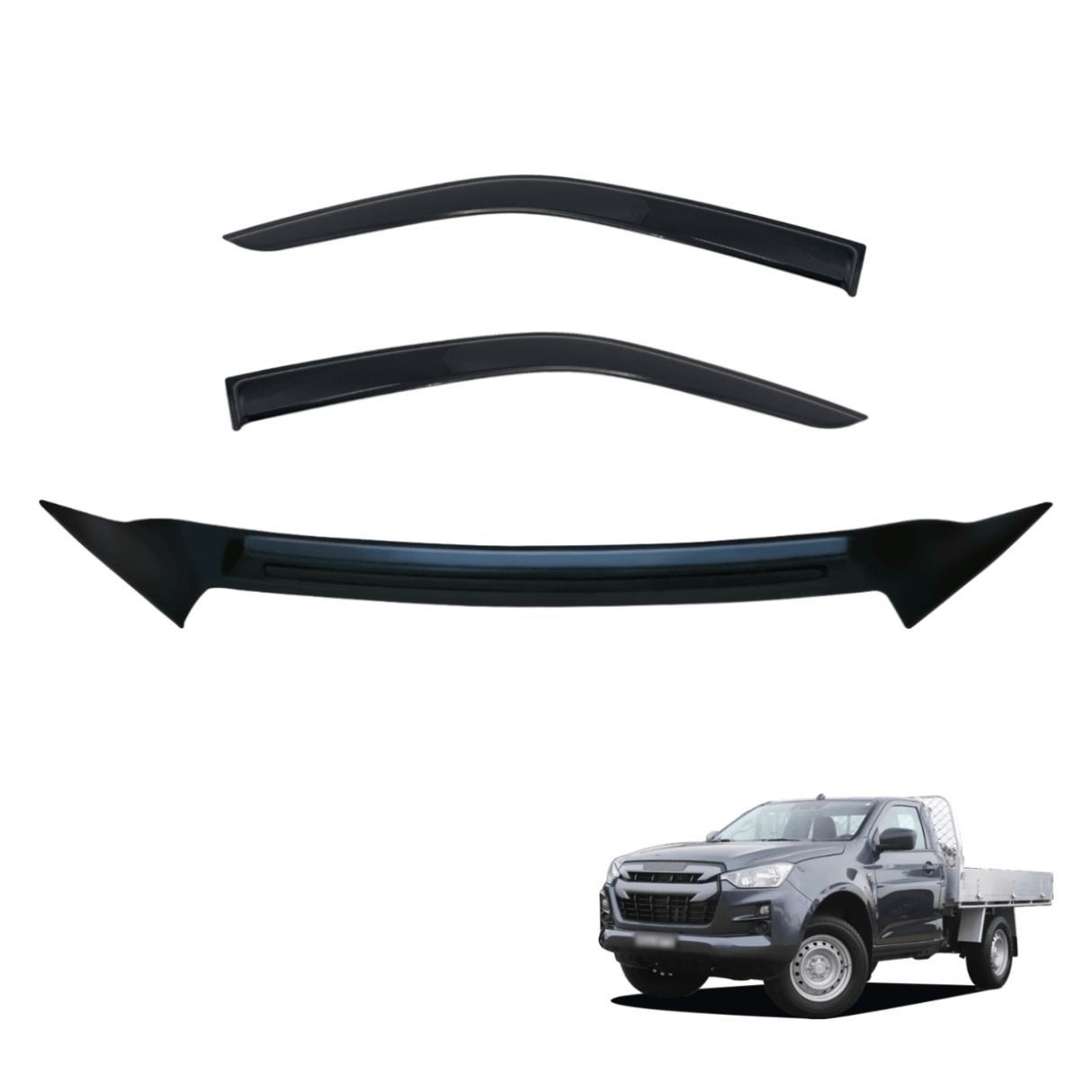 Bonnet Protector & Luxury Weathershields for ISUZU DMAX D-MAX Single / Extra Cab 2020-Onwards 2PCS