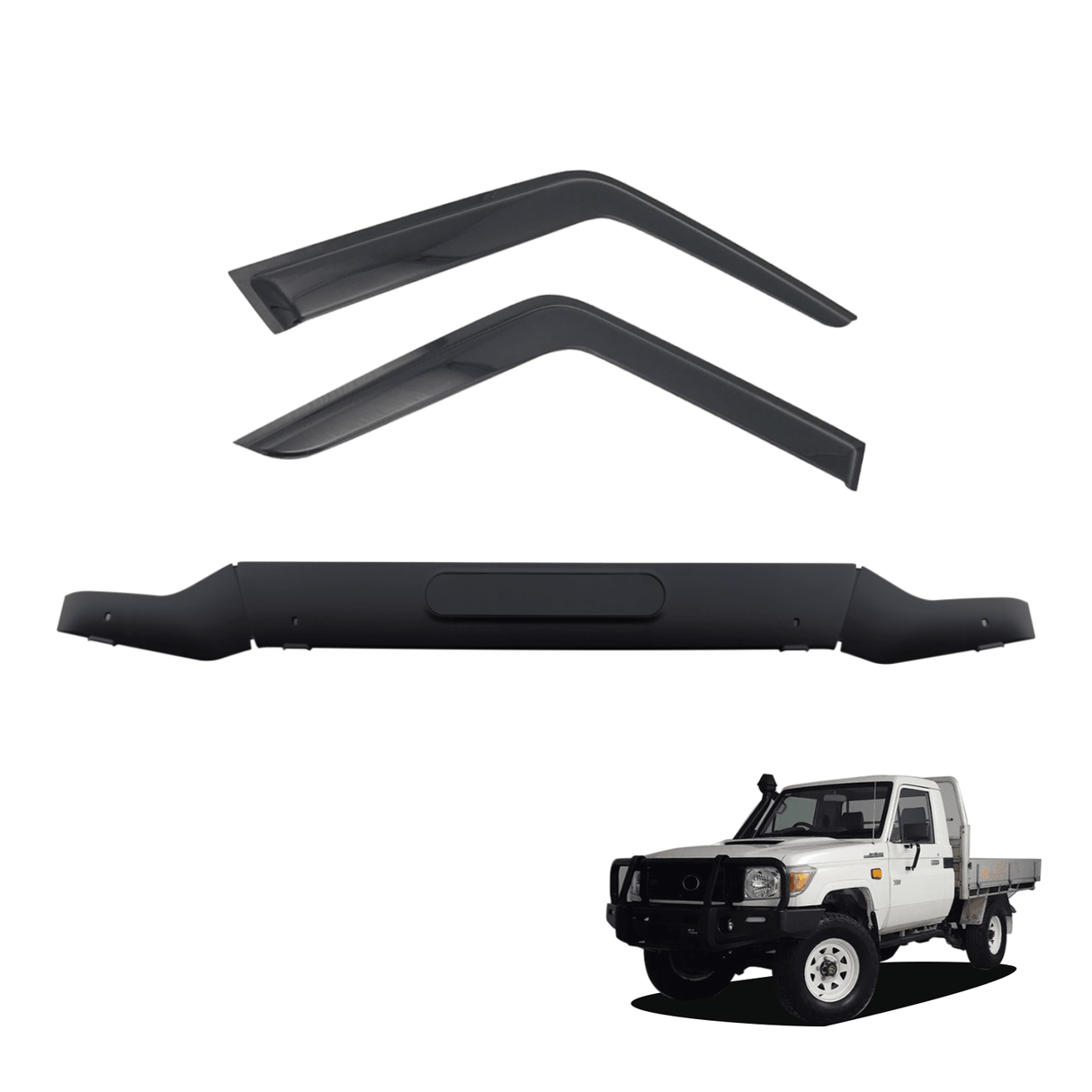 Bonnet Protector & Luxury Weathershields for Toyota Land Cruiser 70 76 78 79 Series UTE 2007-2023 2PCS