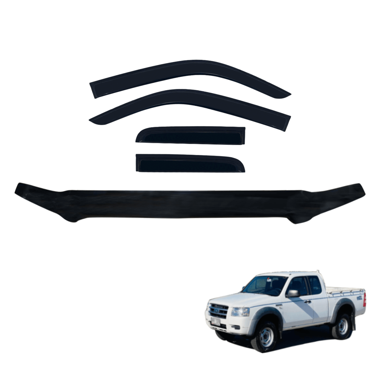 Bonnet Protector & Luxury Weathershields for Ford Ranger PJ Series Extra Cab 2007-2009