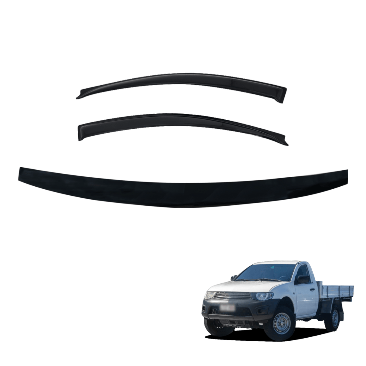 Bonnet Protector & Luxury Weathershields for Mitsubishi Triton ML MN Single Cab 2006-2015 with Extended Mirror 2PCS