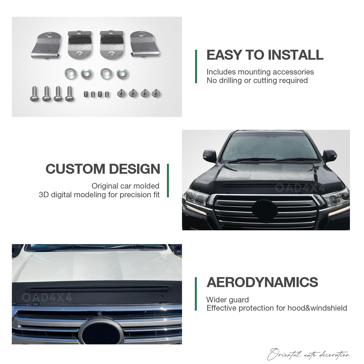 Bonnet Protector & Widened Weathershields for Toyota Land Cruiser 200 Series 2016-2021 6PCS