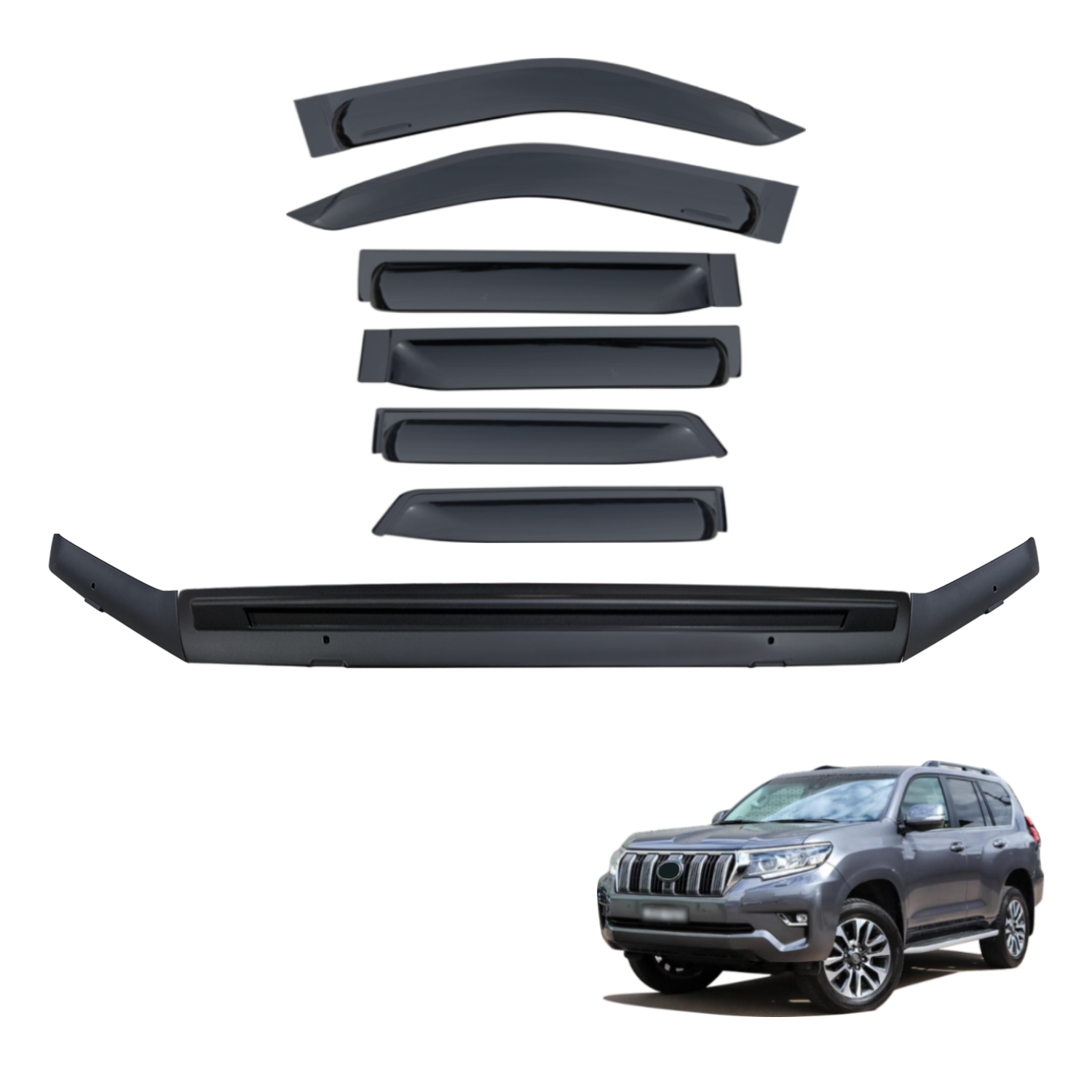 Bonnet Protector & Widened Weathershields for Toyota Land Cruiser Prado 150 2018-2024 6PCS