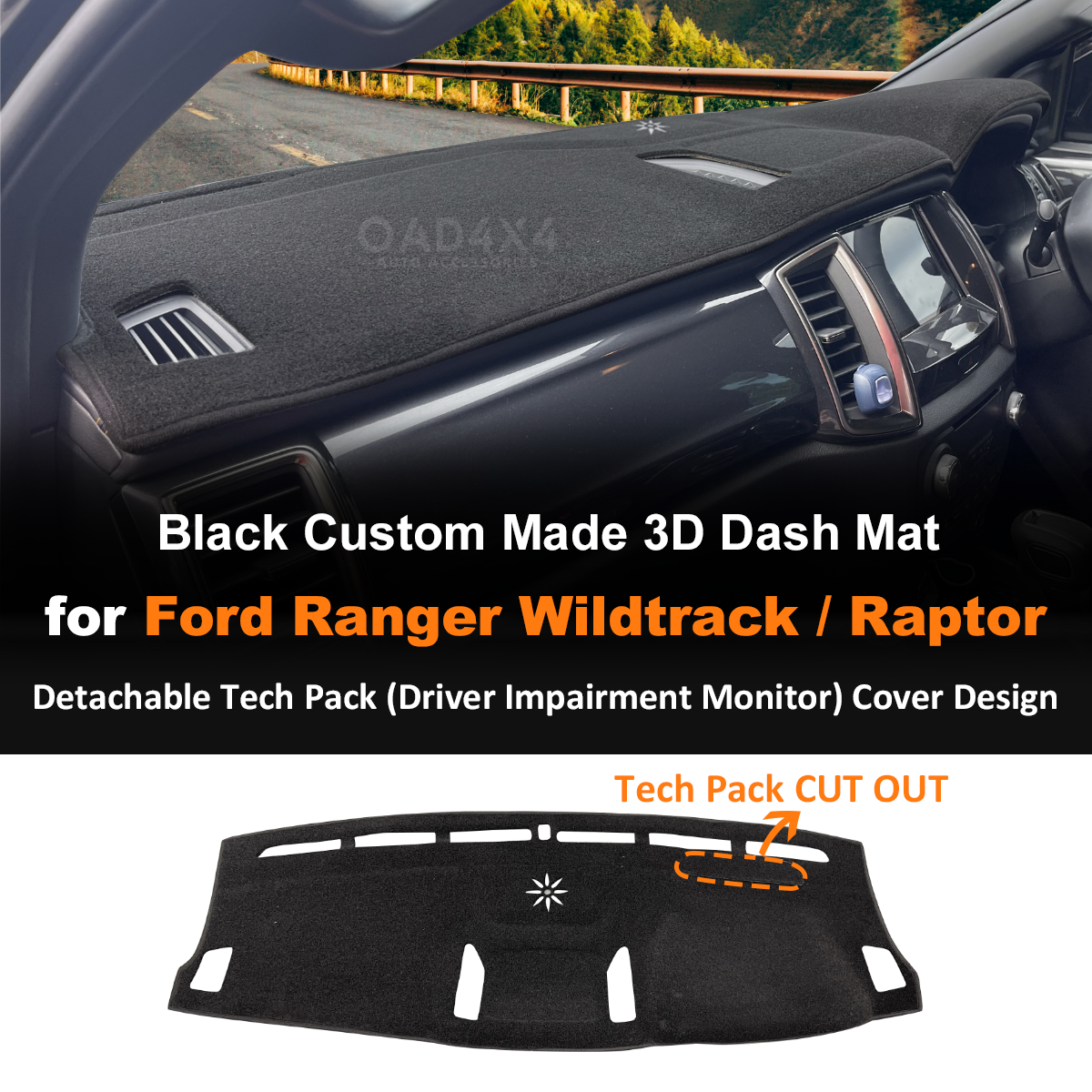 Car Dash Mat for Ford Ranger Wildtrack / Raptor 2015-2022