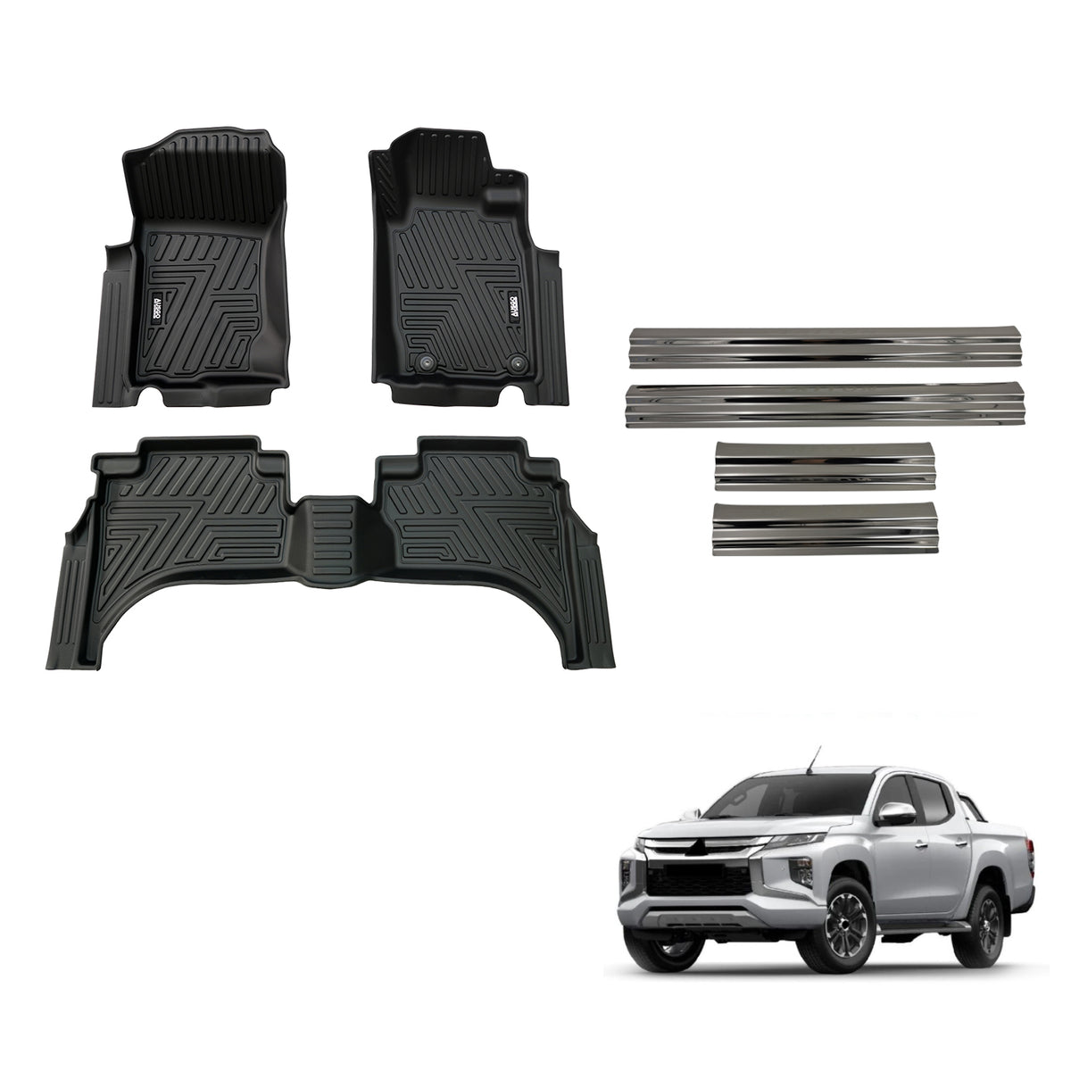Floor Mats & Door Sill Protector for Mitsubishi Triton Dual Cab MQ MR 2015-2024