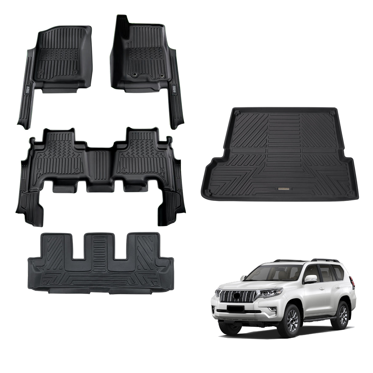 7D TPE Car Floor Mats for Toyota Land Cruiser Prado 150 Auto 7 Seats 2009-2024