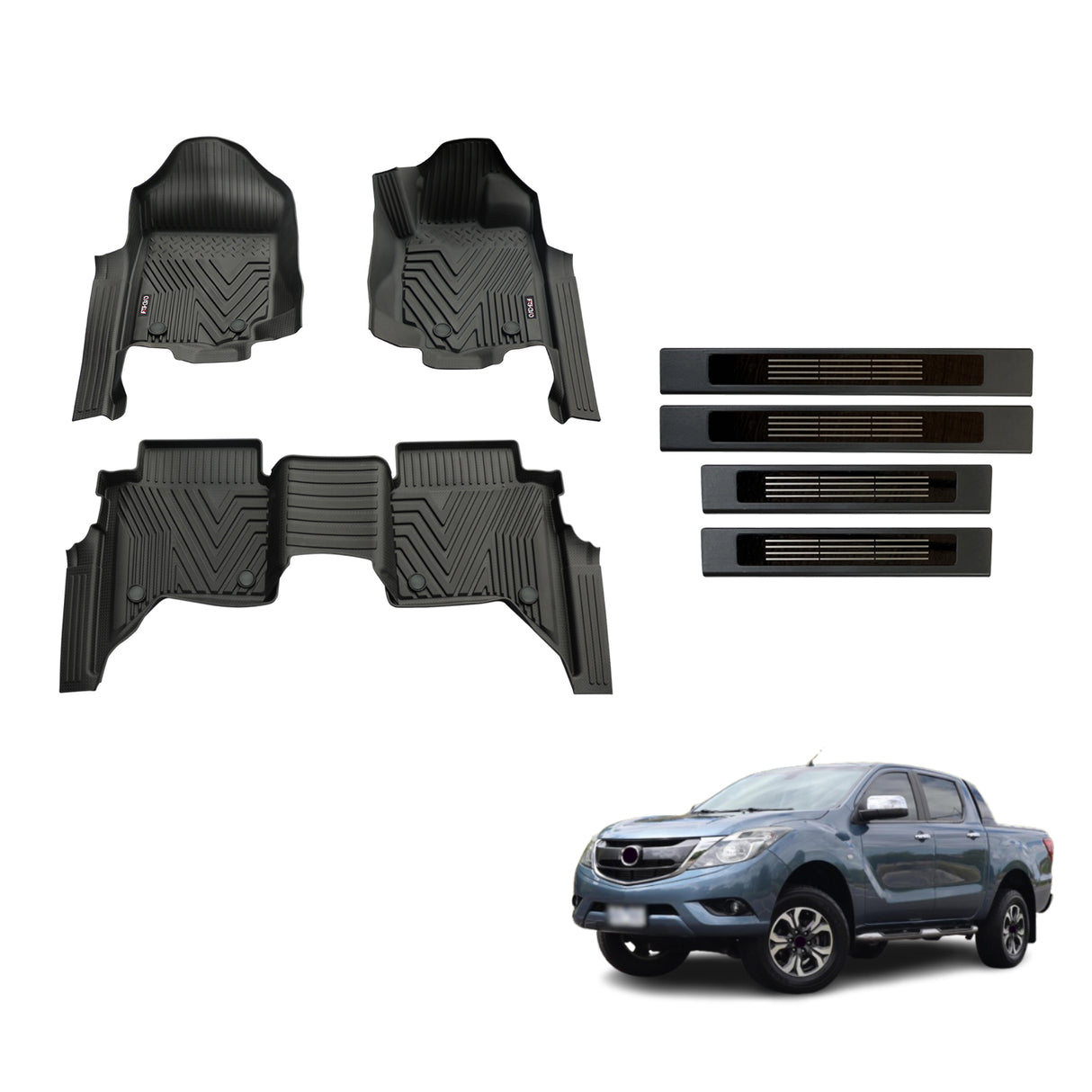 Injection Floor Mats & Door Sill Protector for Mazda BT-50 BT50 Dual Cab 2011-2020