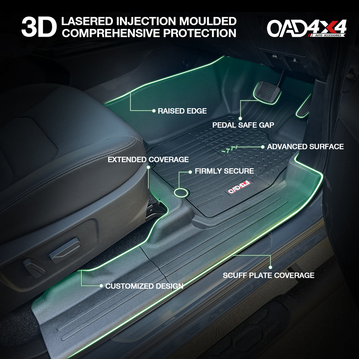 Injection 7D TPE Car Floor Mats for ISUZU D-MAX Dual Cab 2020-Onwards