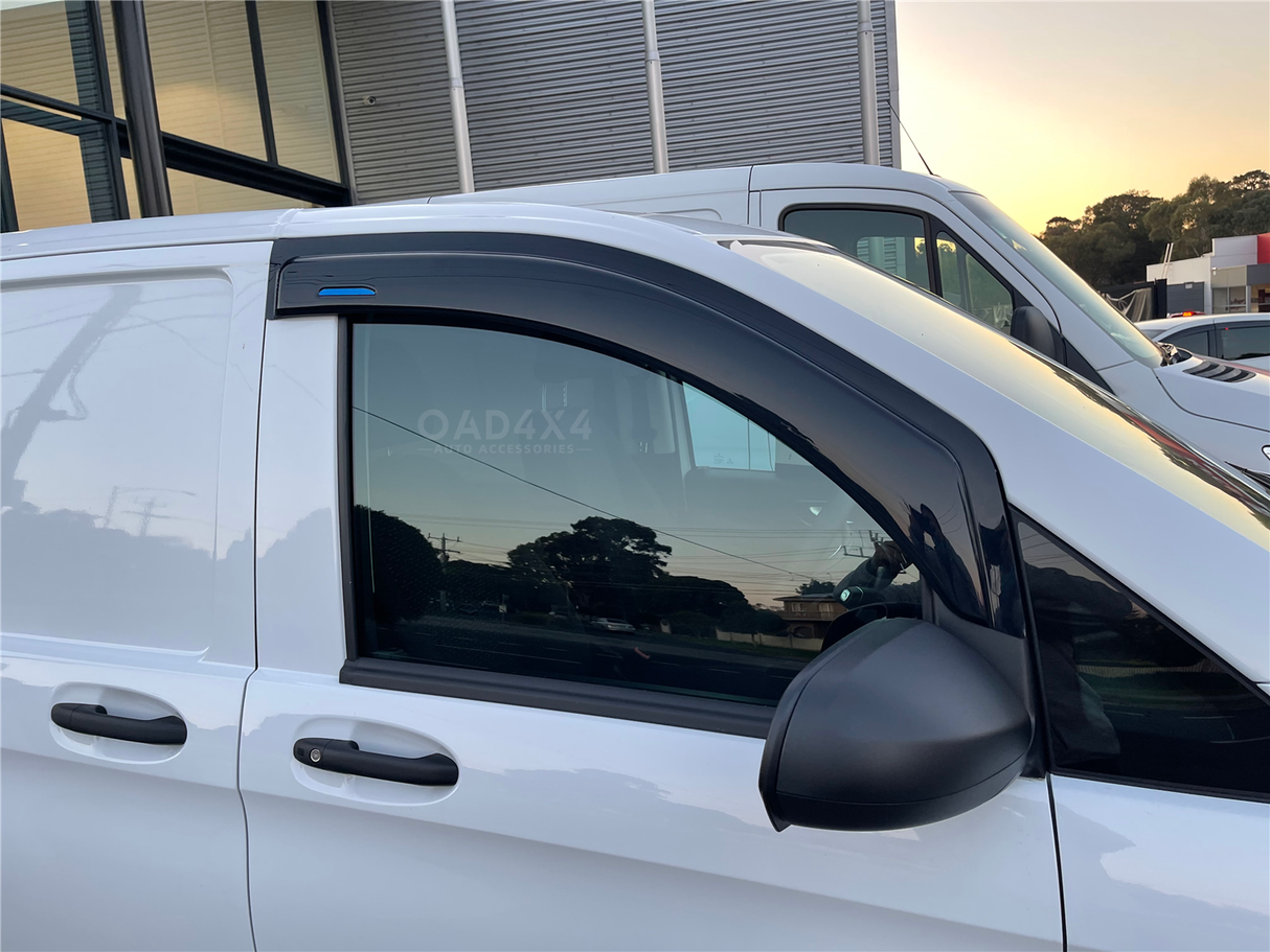 Weather shields for Mercedes-Benz V-Class (2015 onwards) shown installed on driver-side window, offering rain and wind protection with a sleek, aerodynamic fit.