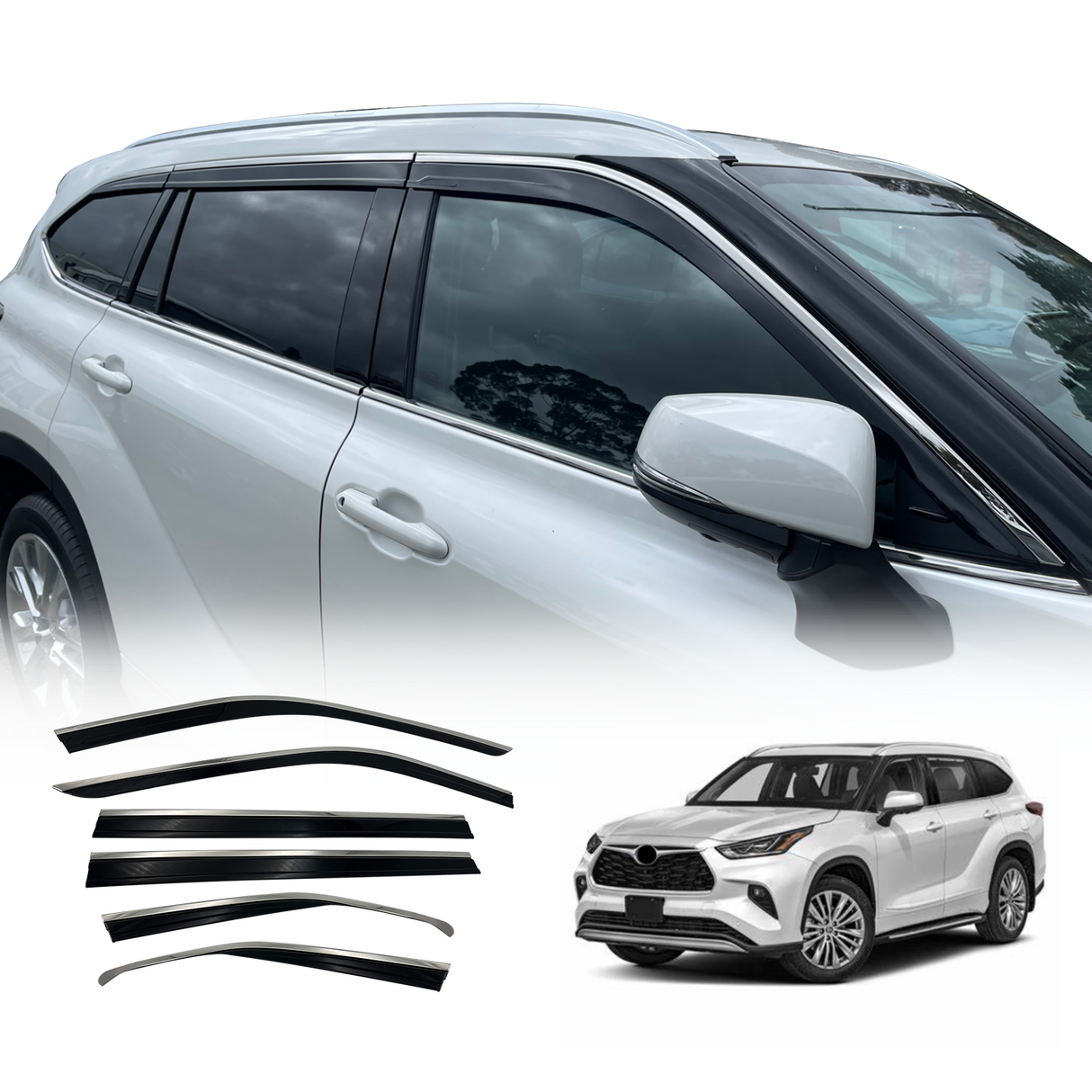 Stainless Edge Weather Shields for Toyota Kluger 2021-Onwards 6PCS