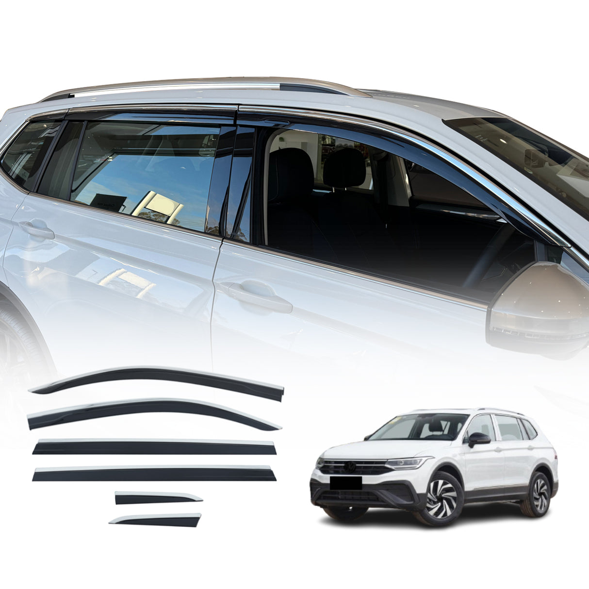 Stainless Edge Weather Shields for Volkswagen Tiguan L / ALL Space 2016-2025 6PCS