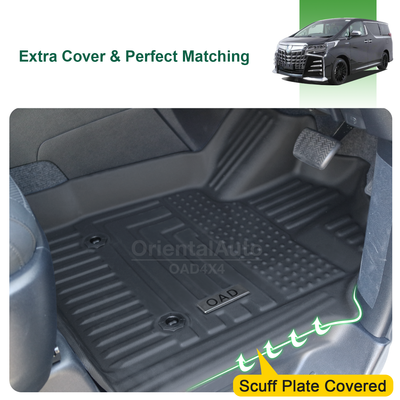 OAD Full Set Car Mats for Toyota Alphard 2015+ Tailored TPE 5D Door Sill Covered Floor Mat Liner