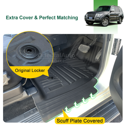 2 Rows Floor Mats & Cargo Mat for Mitsubishi Pajero 2000-Onwards TPE Door Sill Covered Car Mats +  Boot Mat
