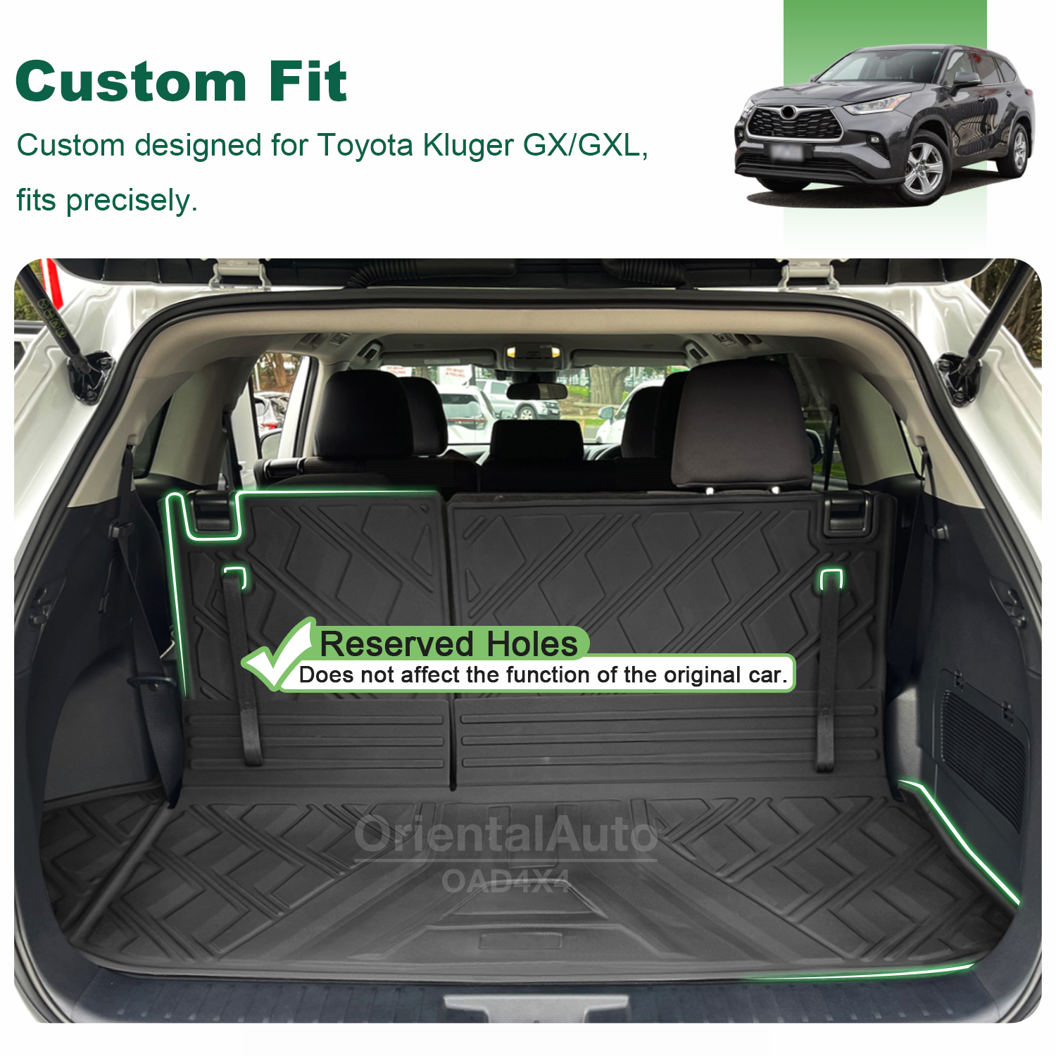 3D TPE 3pcs Detachable Boot Mat for Toyota Kluger GX GXL 2021-Onwards ...