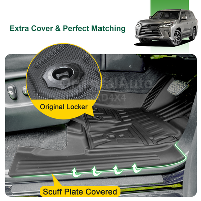 OAD 2 Rows Floor Mats & 3D Cargo Mat Boot Mat for Lexus LX570 2013-2021 5D TPE Door Sill Covered