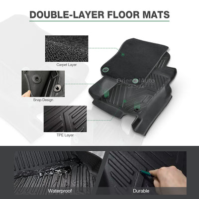 5D TPE Detachable Carpet Floor Mats & Stainless Steel Door Sills Protector for Ford Ranger Next-Gen Dual Cab 2022-Onwards Tailored Door Sill Covered Floor Mat Liner + Scuff Plates Protector