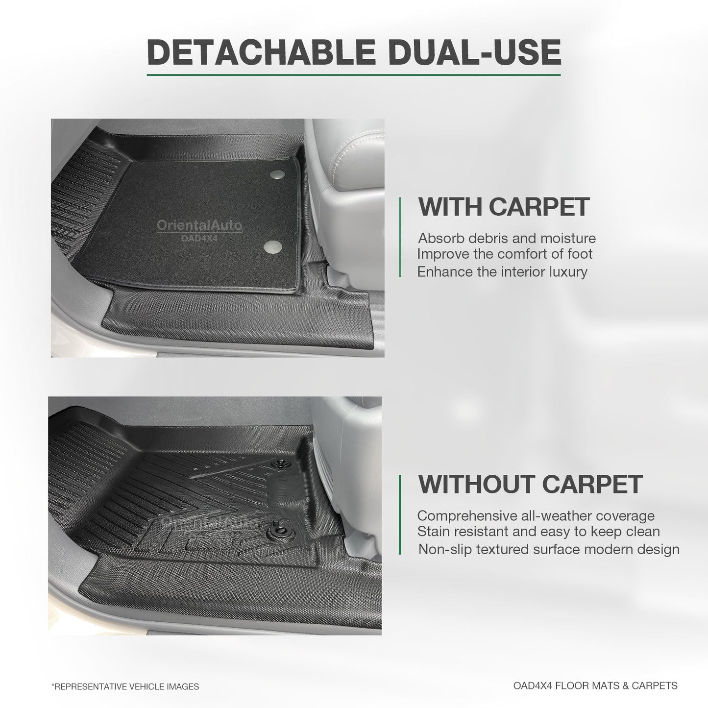 5D TPE Detachable Carpet Floor Mats for Toyota Hilux Auto Dual Cab 2015-Onwards Tailored Door Sill Covered Floor Mat Liner