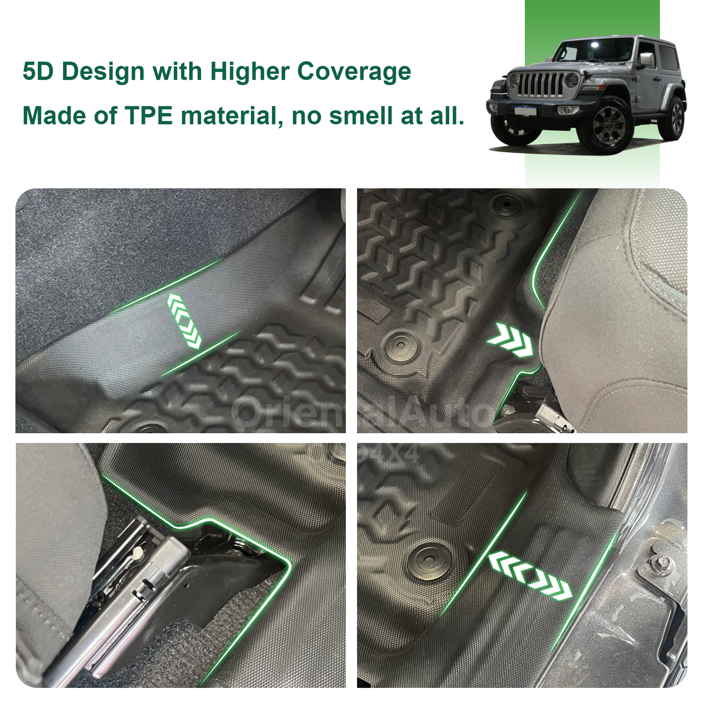 5D Floor Mats & Cargo Mat for Jeep Wrangler JL Series 2-Door 2018-Onwards TPE Door Sill Covered Car Mats + Boot Mat Liner Trunk Mat