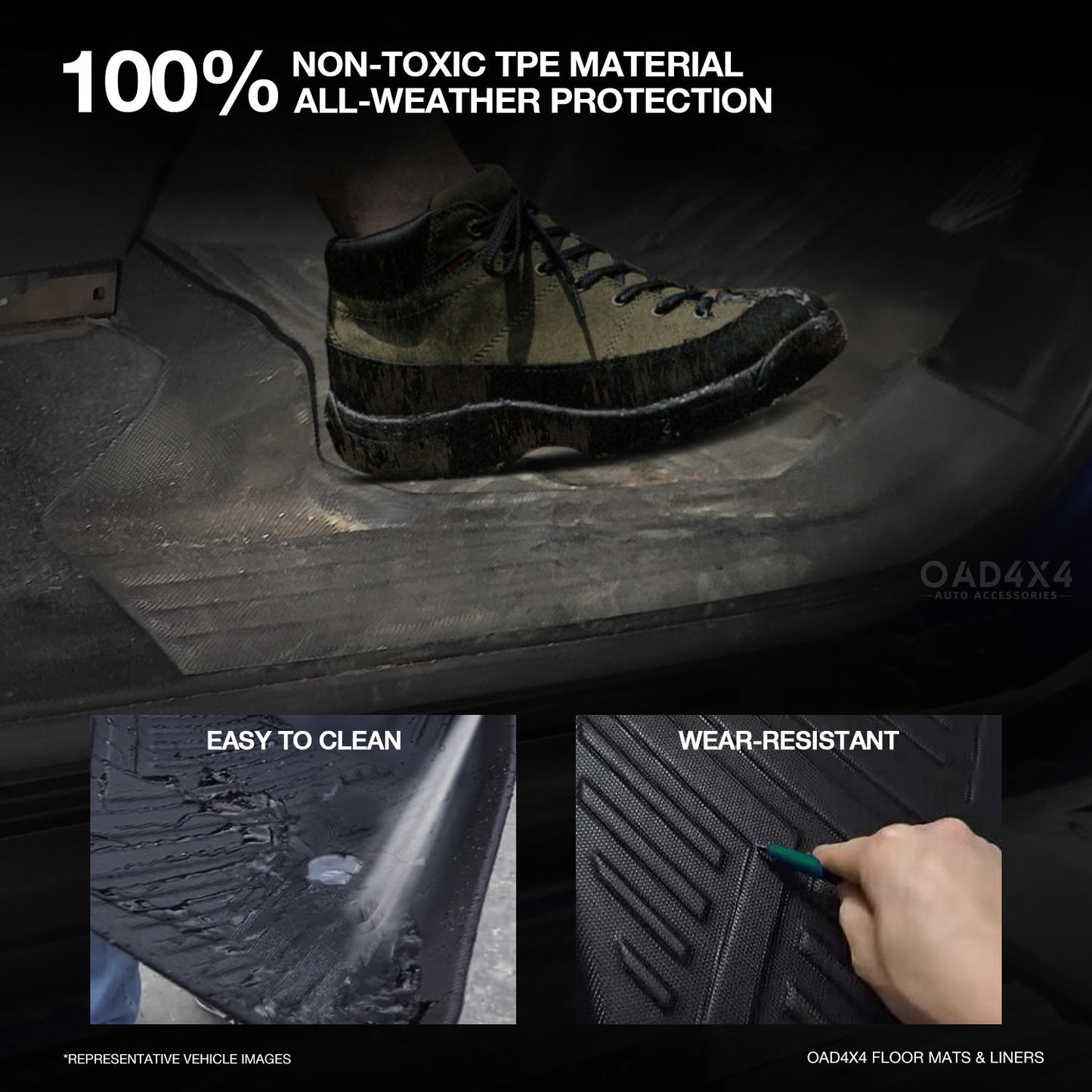 5D TPE Floor Mats & Black Door Sills Protector For Toyota Fortuner 2015-Onwards Tailored Door Sill Covered Floor Mat Liner + Stainless Steel Scuff Plates