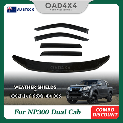 Bonnet Protector & Injection Weathershield Weather Shields Window Visor for Nissan NP300 D23 Dual Cab 2015-2020