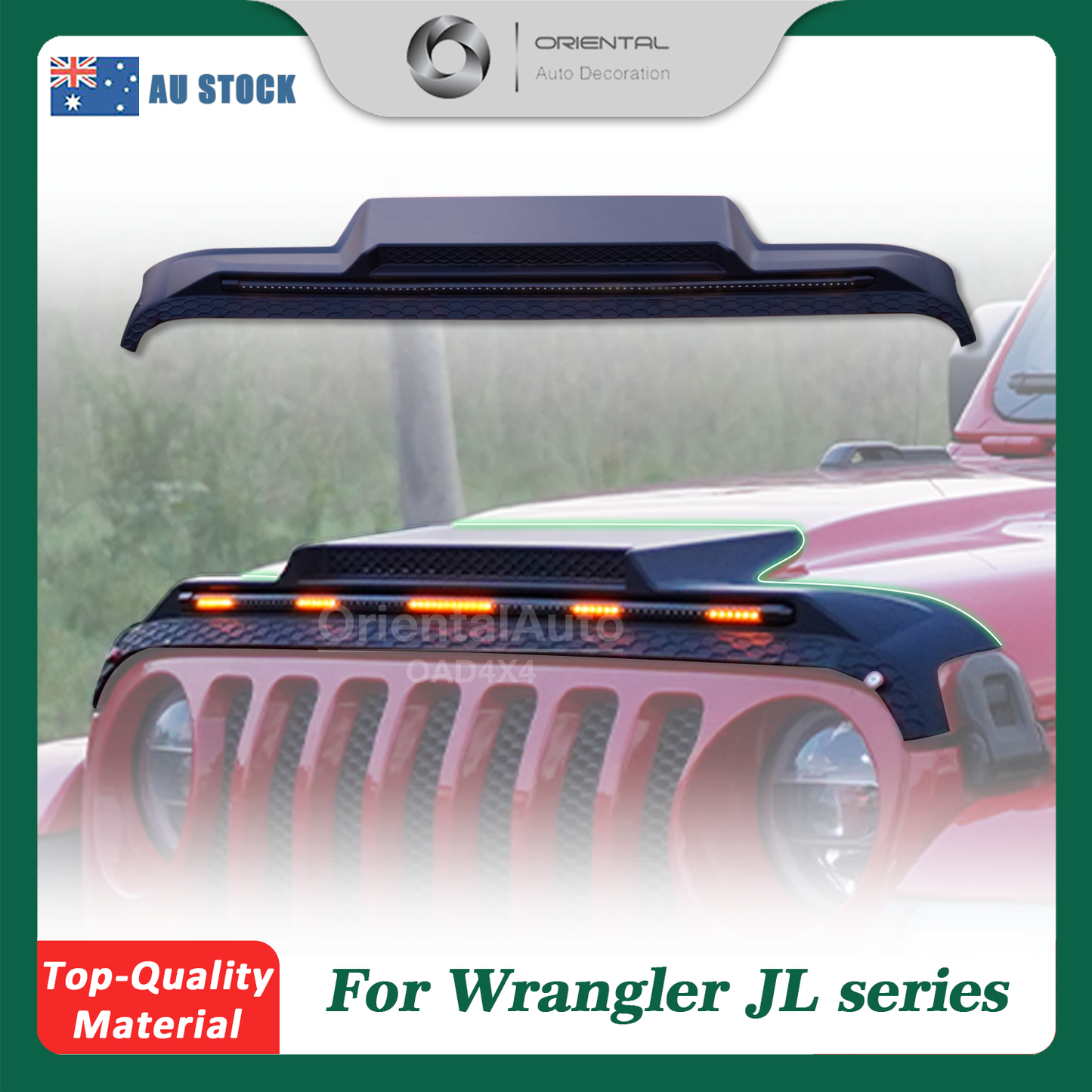 LED Light Bonnet Protector Hood Protector for Jeep Wrangler JL 4D 2018+