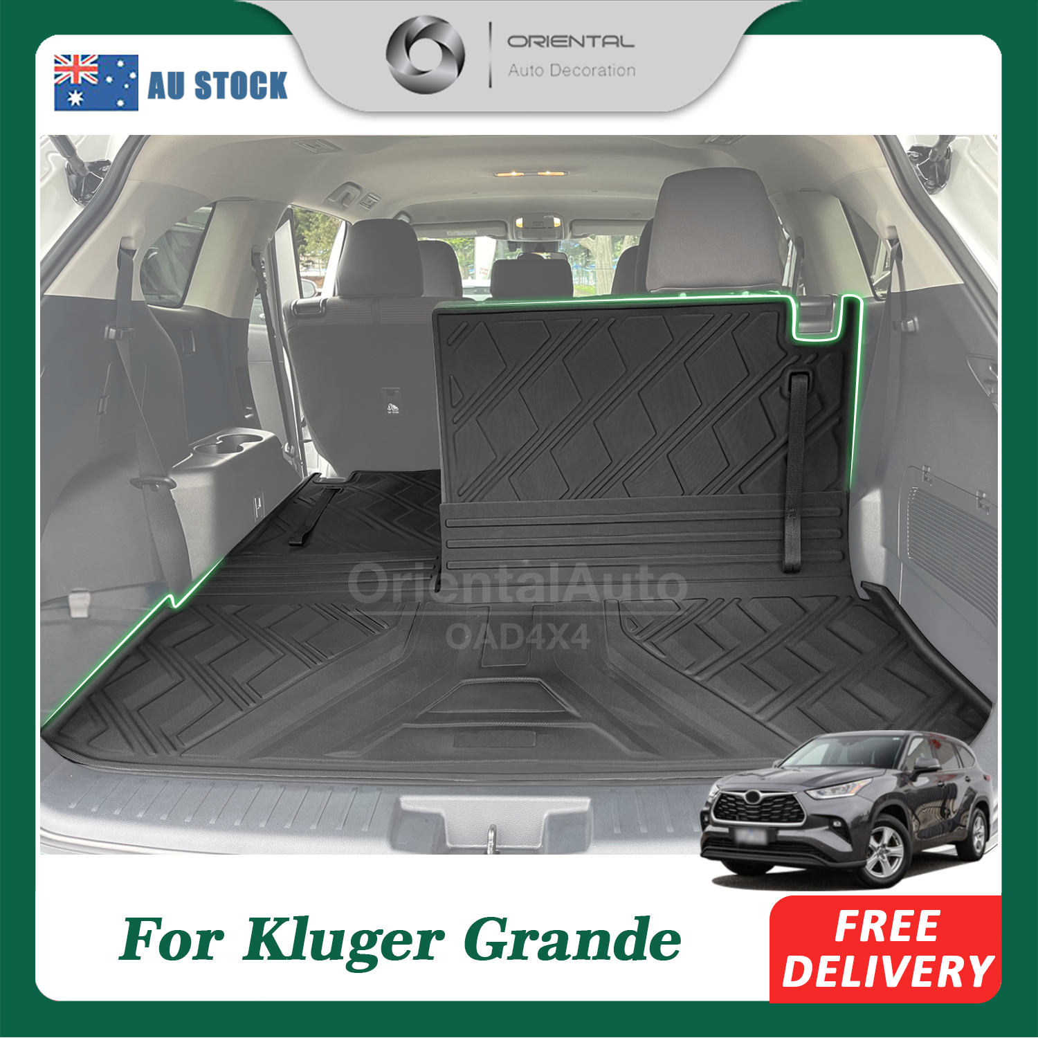 3D TPE 3pcs Detachable Boot Mat for Toyota Kluger Grande 2021Onwards