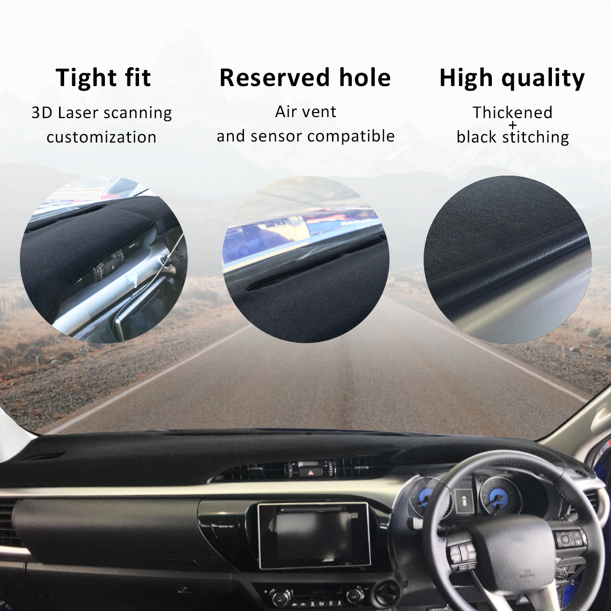 3D Black Dash Mat for Toyota Hilux Revo 2015+ Dashboard Cover Mat
