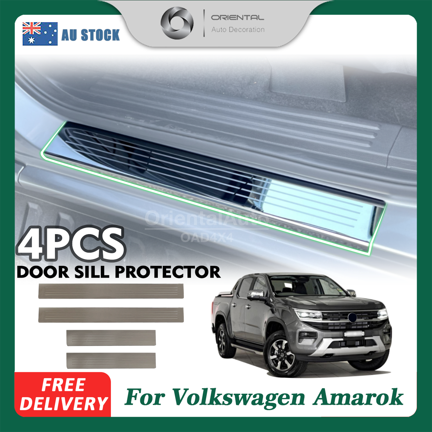 Stainless Steel Door Sills For Volkswagen All-New Amarok Dual Cab NF Series 2023-Onwards MY23 Scuff Plate Side Kick Door Sill Protector