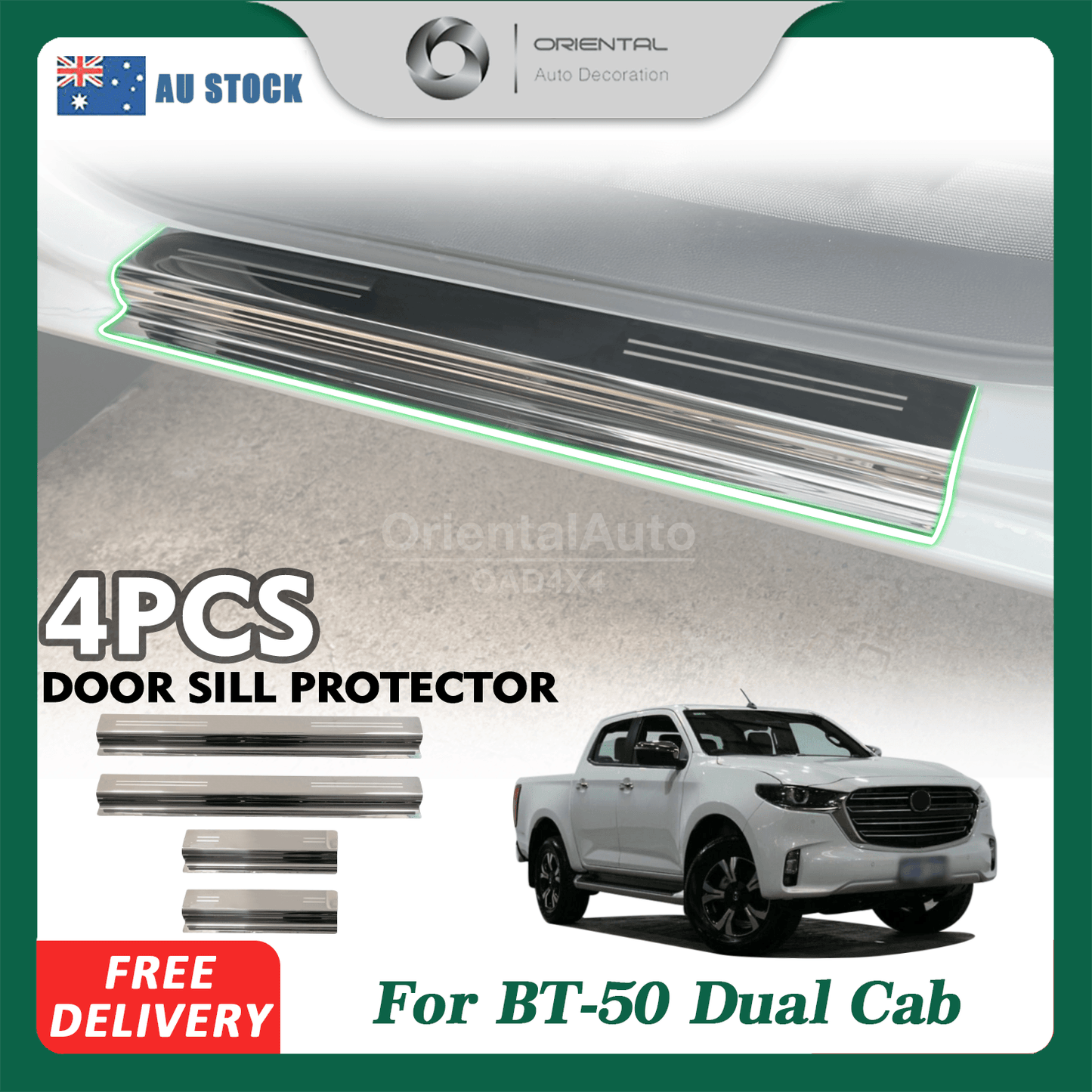 OAD Silver Door Sill Protector for Mazda BT 50 BT50 Dual Cab 2020