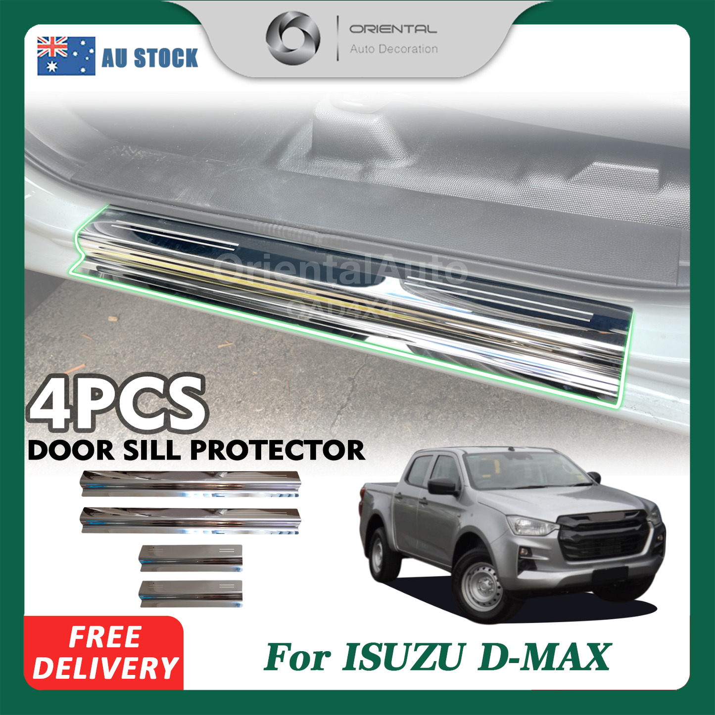 Silver Door Sill Protector for ISUZU D-MAX / DMAX Dual Cab 2020-Onwards Stainless Steel Scuff Plates Door Sills Protector