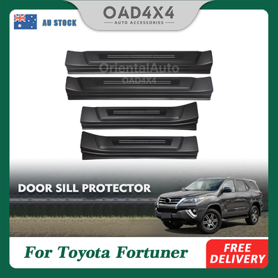 Black Door Sill Protector for Toyota Fortuner 2015-Onwards Stainless Steel Scuff Plates Door Sills Protector