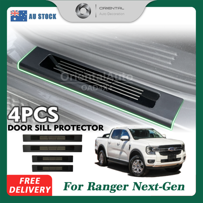 Black Door Sill Protector for Ford Ranger Dual Cab Next-Gen 2022+ Stainless Steel Scuff Plates Door Sills Protector