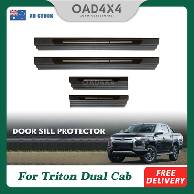 Black Door Sill Protector for Mitsubishi Triton Dual Cab 2015-2024 Stainless Steel Scuff Plates Door Sills Protector