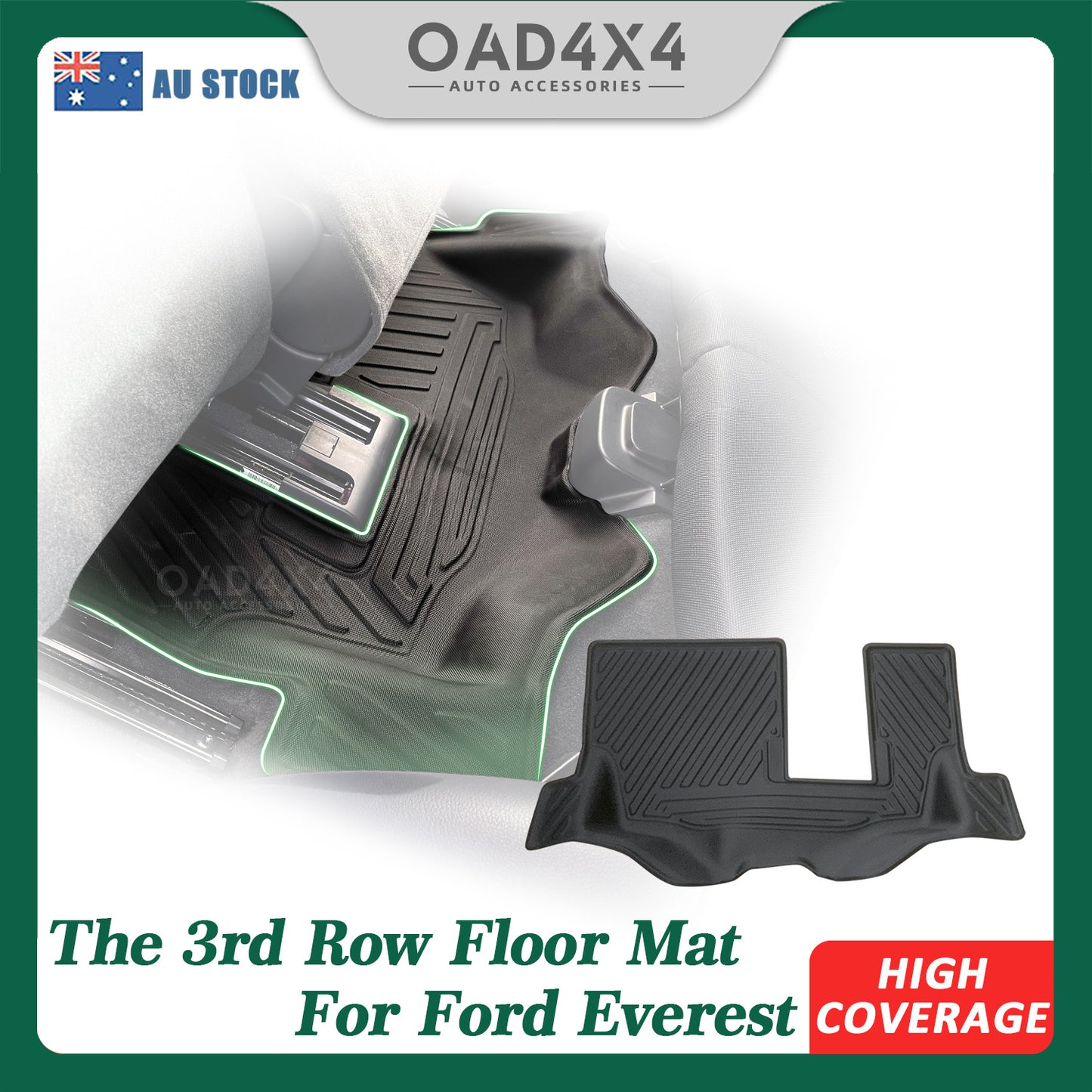 Floor Mats 3rd / Third Row fits Ford Everest 2015-2022 Tailored TPE 5D High Coverage Floor Mat Liner Car Mats