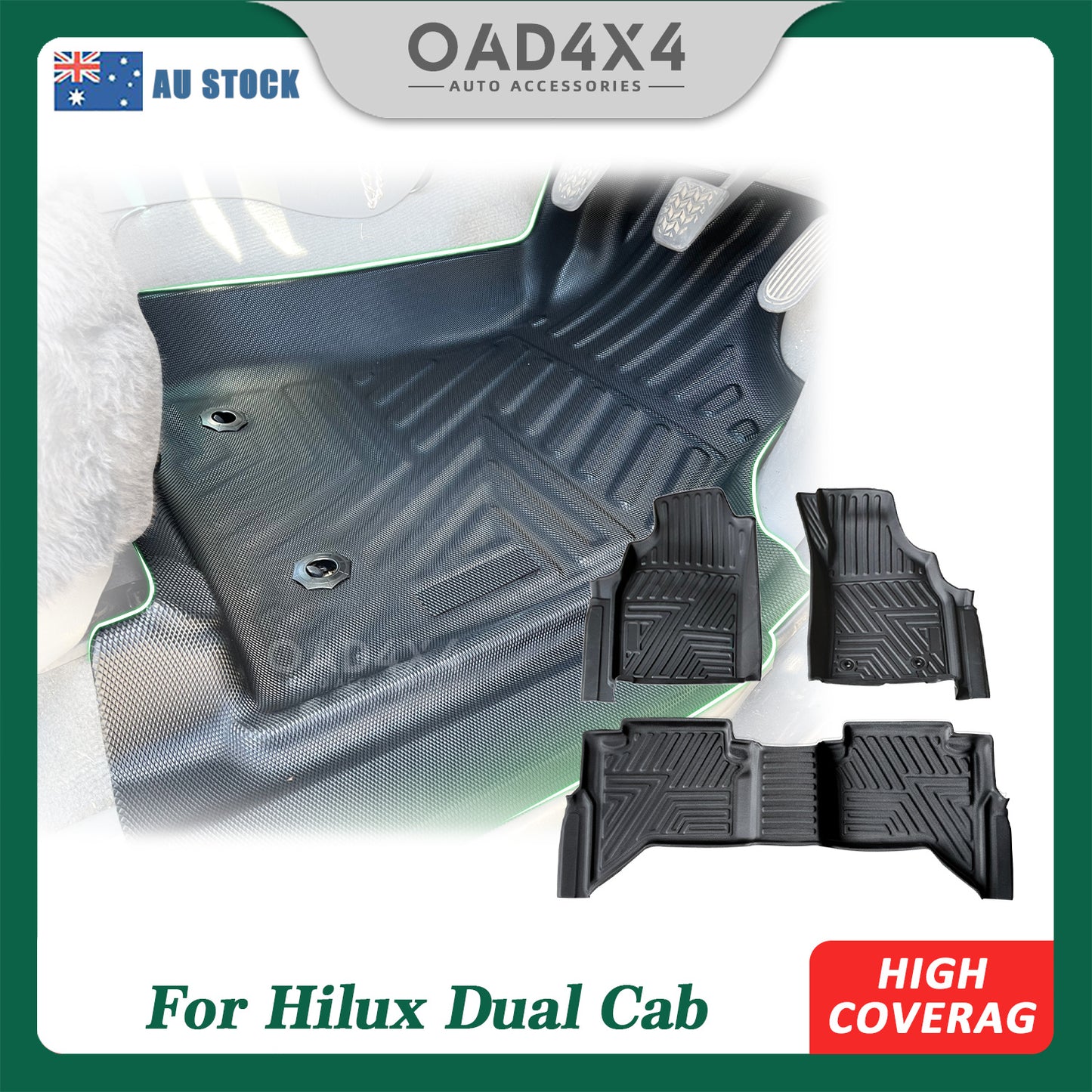 5D TPE Floor Mats for Toyota Hilux Dual Cab 2005-2015 Tailored Door Sill Covered Floor Mat Liner