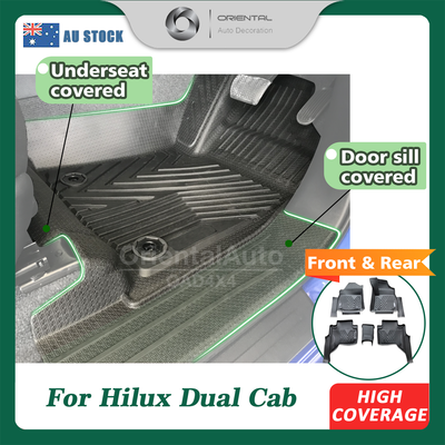 OAD Injection Floor Mats for Toyota Hilux Dual Cab 2015+ Tailored 5D TPE Door Sill Covered Floor Mat Liner