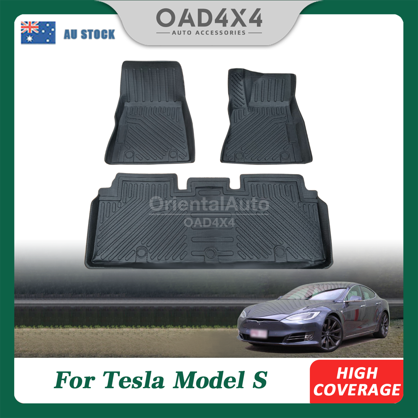 Premium Custom 3D Floor Mats for Tesla 2nd Gen Model S 2016-2021 Car Mats #CH