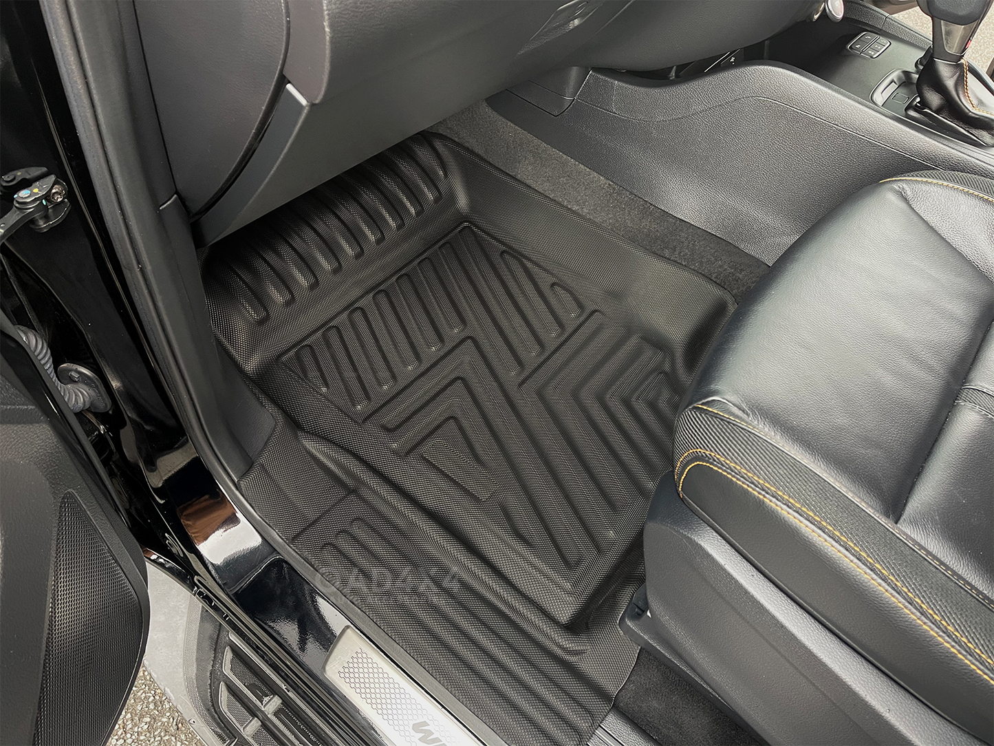 5D Floor Mats & Black Door Sills Protector fit Ford Ranger Dual Cab 2011-2022 Tailored TPE Door Sill Covered Floor Mat Liner Car Mats + Stainless Steel Scuff Plates
