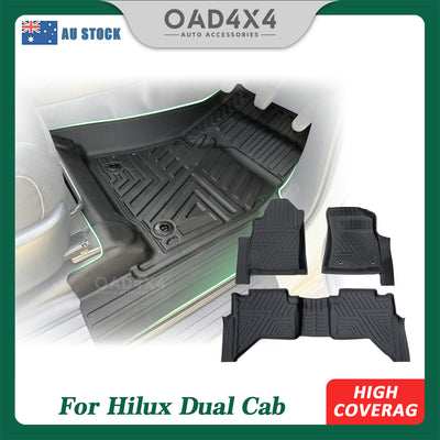 5D TPE Floor Mats for Toyota Hilux Manual Dual Cab 2015-Onwards Tailored Door Sill Covered Floor Mat Liner