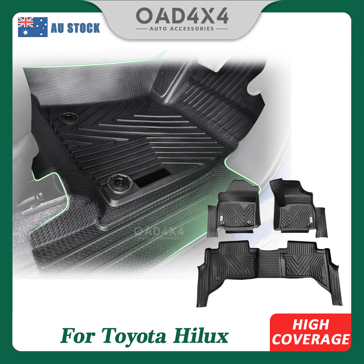 Injection 5D TPE Car Floor Mats for Toyota Hilux Auto Transmission Dual Cab 2015-Onwards