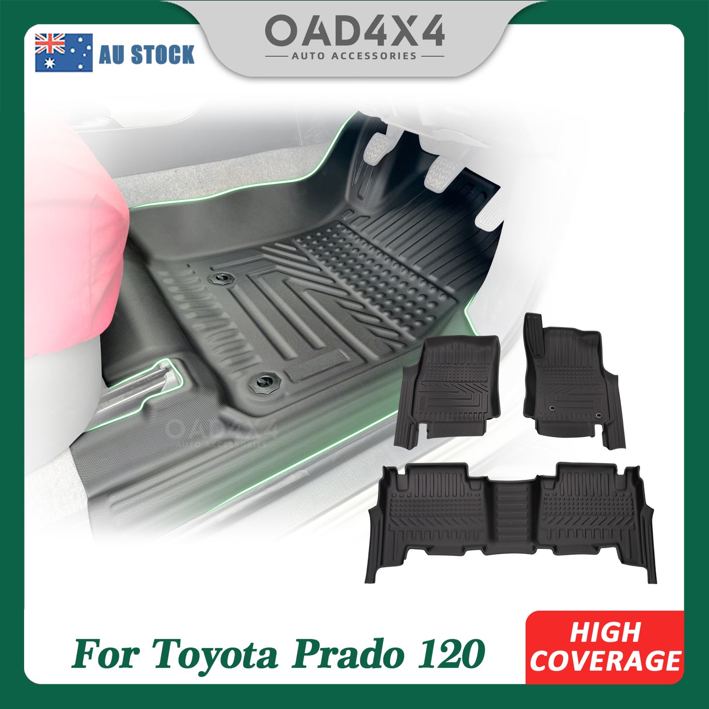 5D TPE Floor Mats for Toyota Landcruiser Prado 120 GX / GXL / Pilbara / Standard Auto 2003-2009 Tailored Door Sill Covered Floor Mat Liner for Prado120
