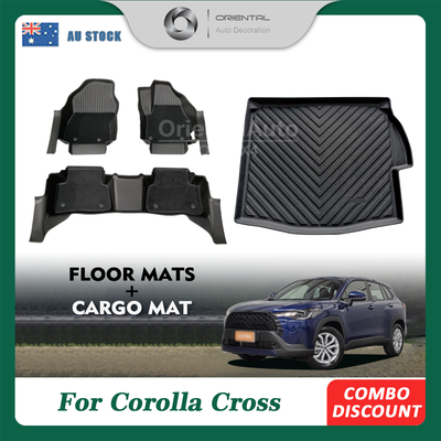 5D TPE Floor Mats & Cargo Mat for Toyota Corolla Cross Hybrid 2022-Onwards Door Sill Covered Car Mats Carpet + Boot Mat
