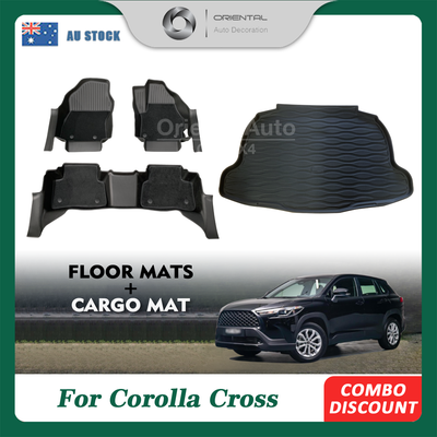 5D TPE Floor Mats & Cargo Mat for Toyota Corolla Cross Petrol 2022-Onwards Door Sill Covered Car Mats Carpet + Boot Mat Liner Trunk Mat