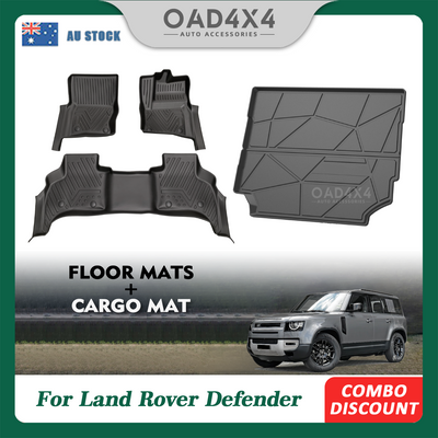 5D TPE Floor Mats & Cargo Mat for Land Rover Defender L663 110 2020-Onwards Tailored Door Sill Covered Floor Mat Liner Car Mats + Boot Liner Trunk Mats