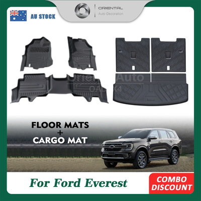 5D TPE Floor Mats & 3pcs Cargo Mat Boot Mat fit Ford Everest Next-Gen 2022+ 7 Seater Tailored Door Sill Covered Car Mats